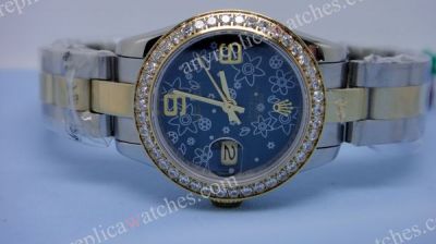 Copy ROLEX Datejust 2-Tone Blue Flower Face Ladies